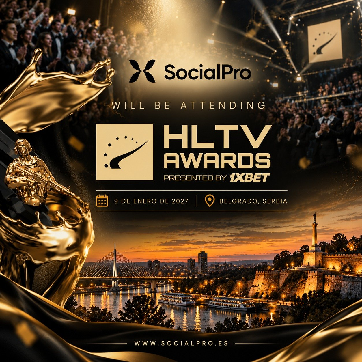 SocialPro attendance announcement for the HLTV Awards 2026 in Belgrade, 9 January 2027